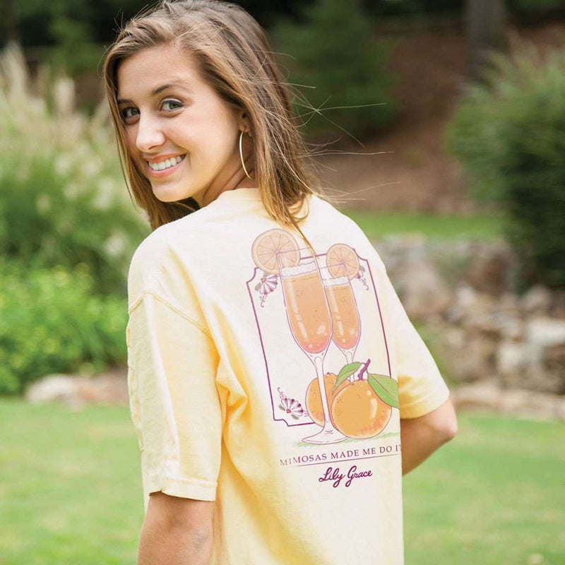 Mimosas Made Me Do It Tee in Butter by Lily Grace - Country Club Prep