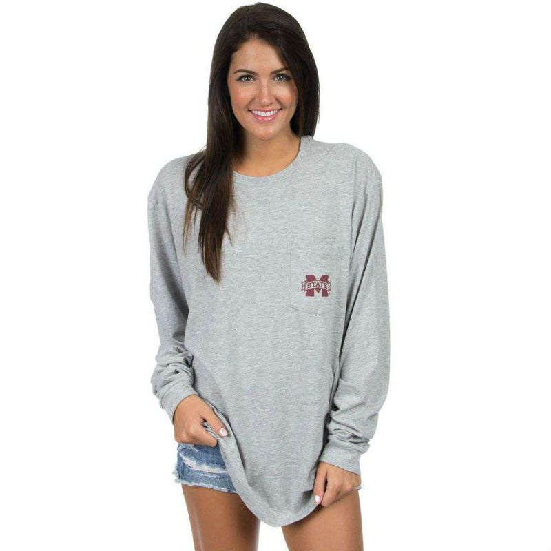 Mississippi State Long Sleeve Stadium Tee in Heather Grey by Lauren James - Country Club Prep