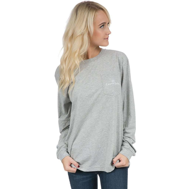 Mississippi State University Helmet Long Sleeve Tee in Heather Grey by Lauren James - Country Club Prep