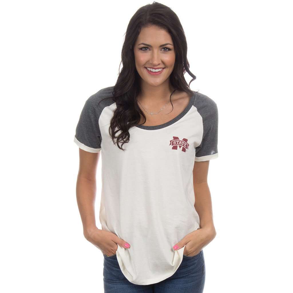 Mississippi State Vintage Tailgate Tee in White and Heathered Grey by Lauren James - Country Club Prep