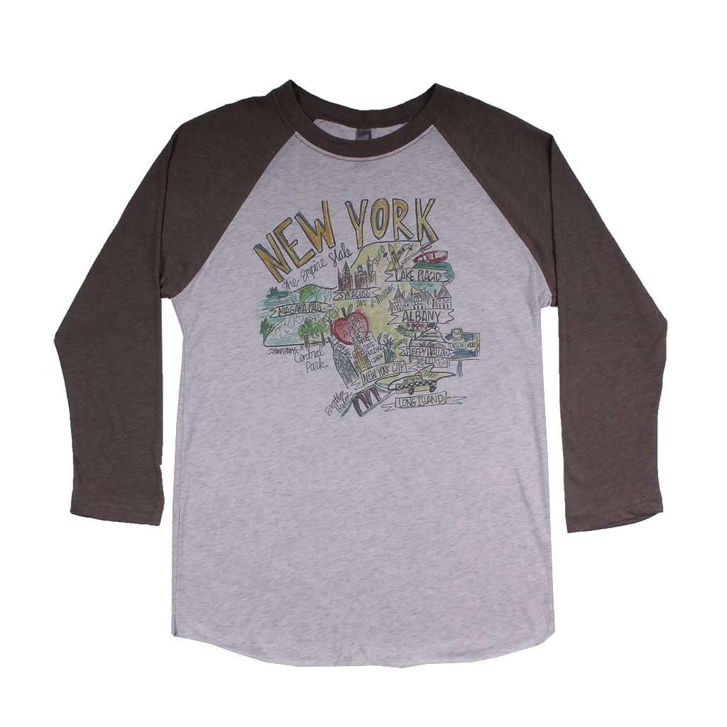 New York Roadmap Raglan Tee Shirt in Gray by Southern Roots - Country Club Prep