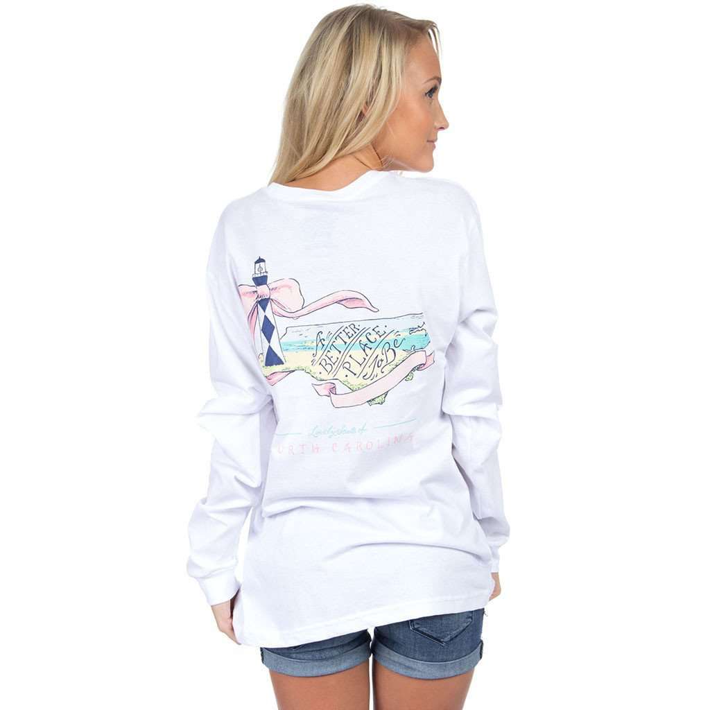 North Carolina Better Place Long Sleeve Tee in White by Lauren James - Country Club Prep