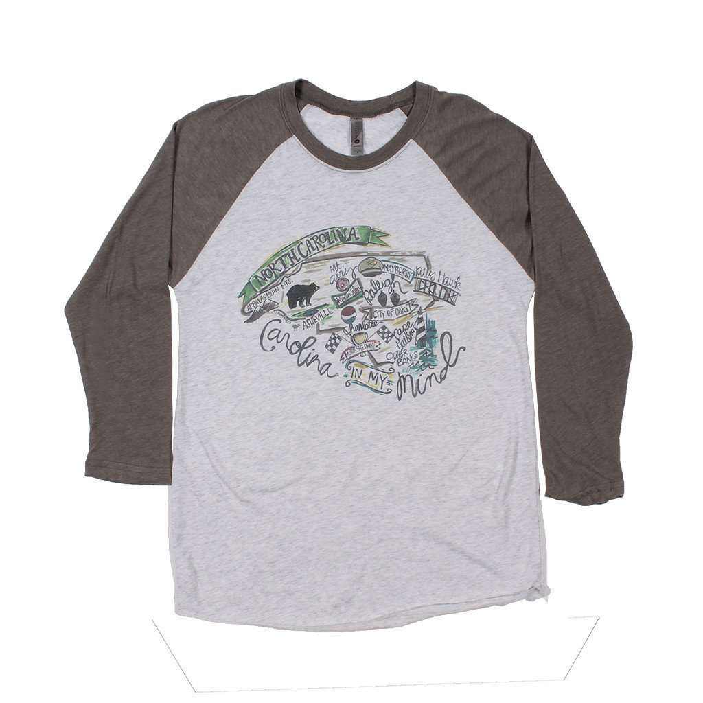 North Carolina Roadmap Raglan Tee Shirt by Southern Roots - Country Club Prep