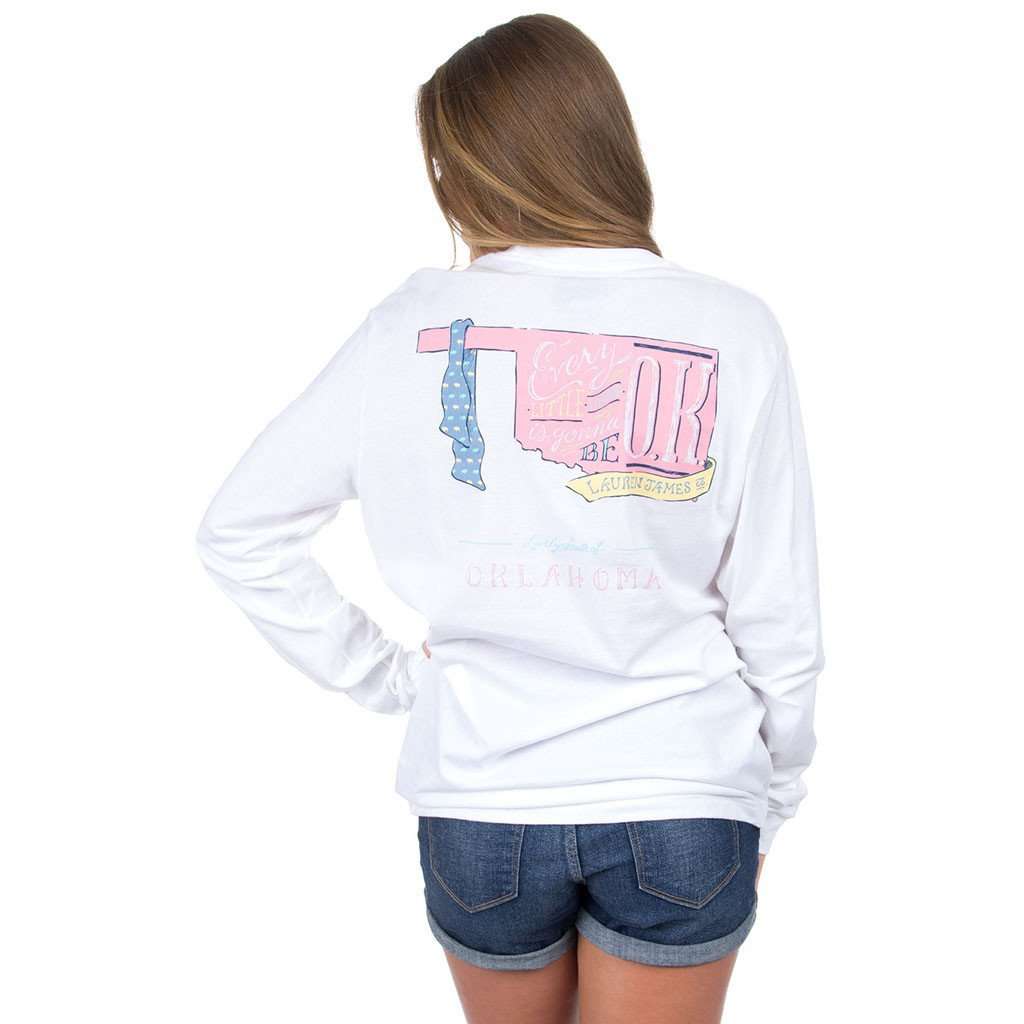 Oklahoma Be OK Long Sleeve Tee in White by Lauren James - Country Club Prep