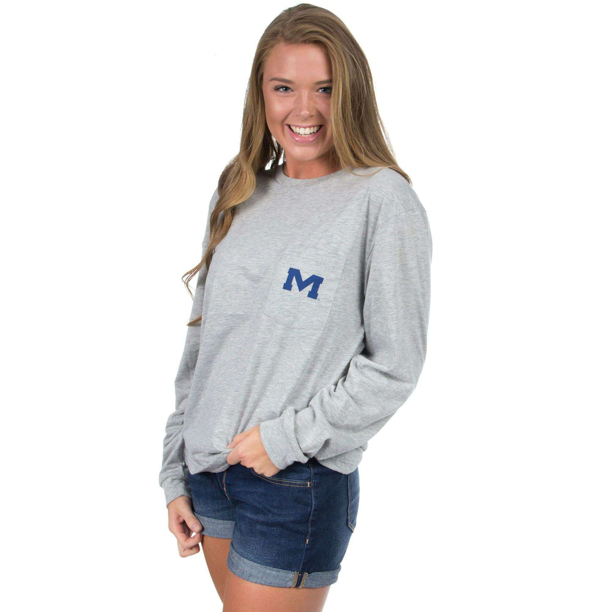 Ole Miss Long Sleeve Stadium Tee in Heather Grey by Lauren James - Country Club Prep