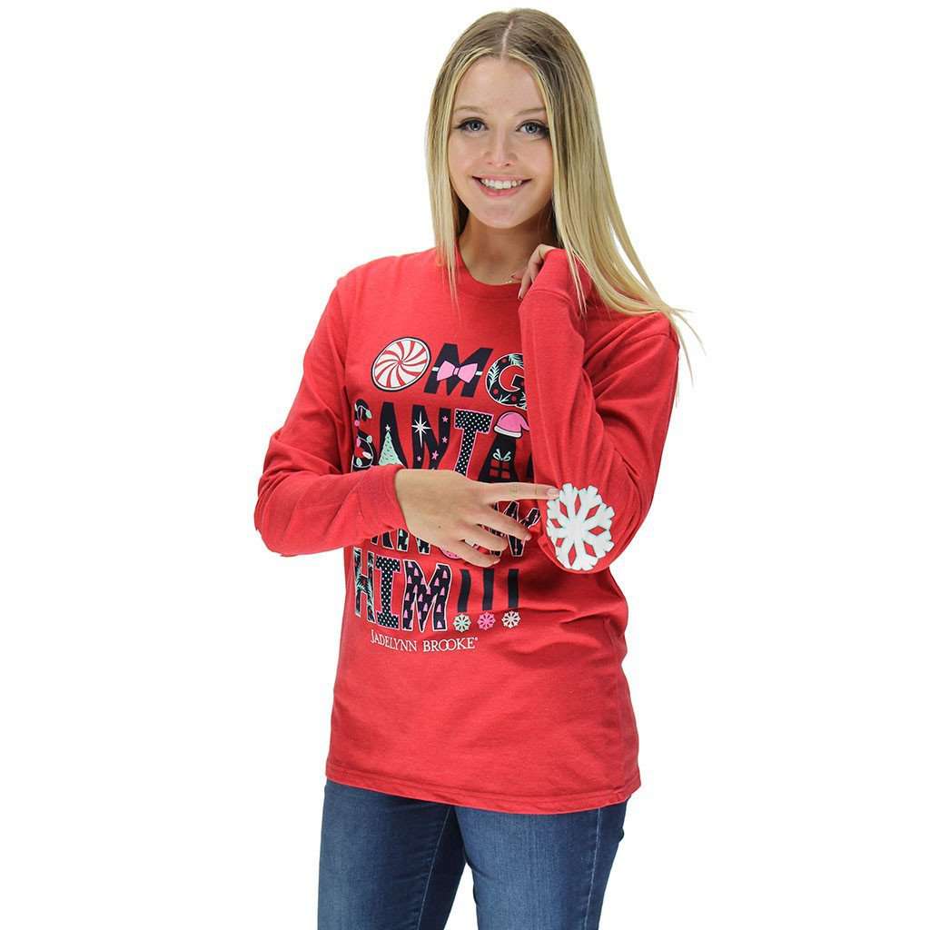 OMG Santa! I Know Him! Long Sleeve Tee in Heather Red by Jadelynn Brooke - Country Club Prep