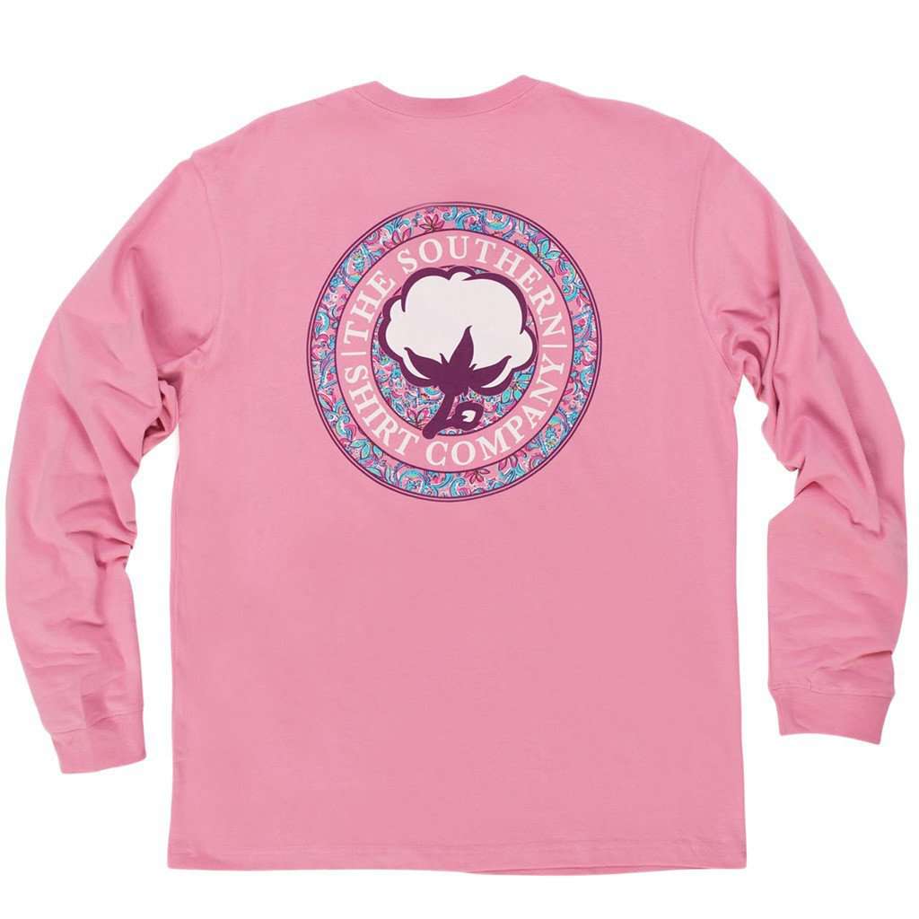 Paisley Logo Long Sleeve Tee Shirt in Moonlite Mauve by The Southern Shirt Co. - Country Club Prep