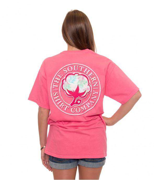 Palm Print Logo Pocket Tee in Blush by The Southern Shirt Co. - Country Club Prep