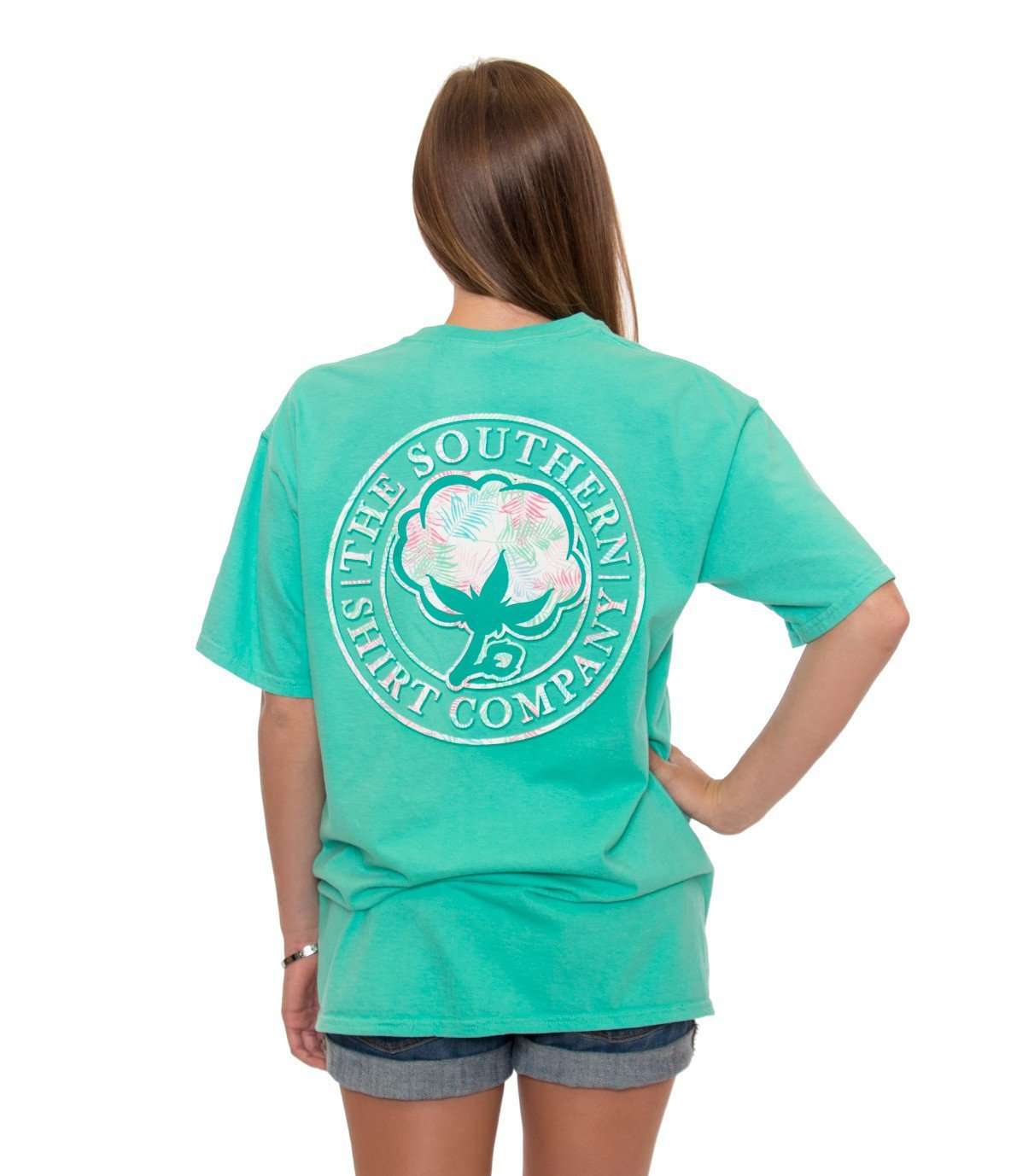 Palm Print Logo Pocket Tee in Mojito by The Southern Shirt Co. - Country Club Prep