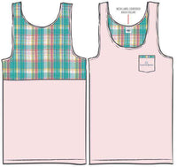 Peacock Seersucker Plaid Tank in Pink by Lauren James - Country Club Prep