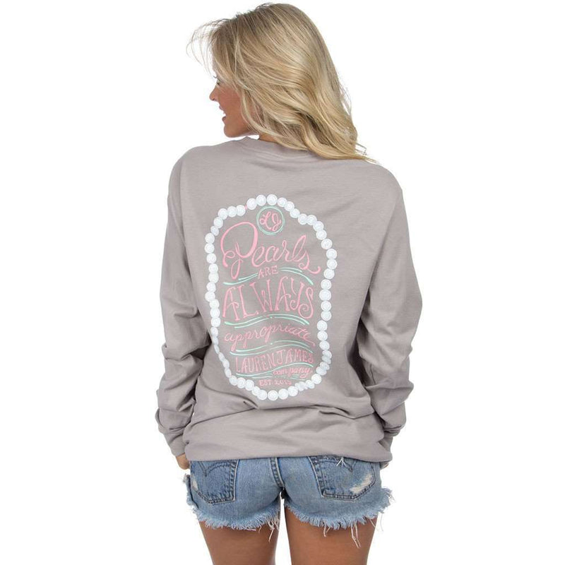 Pearls are Always Appropriate Long Sleeve in Grey by Lauren James - Country Club Prep