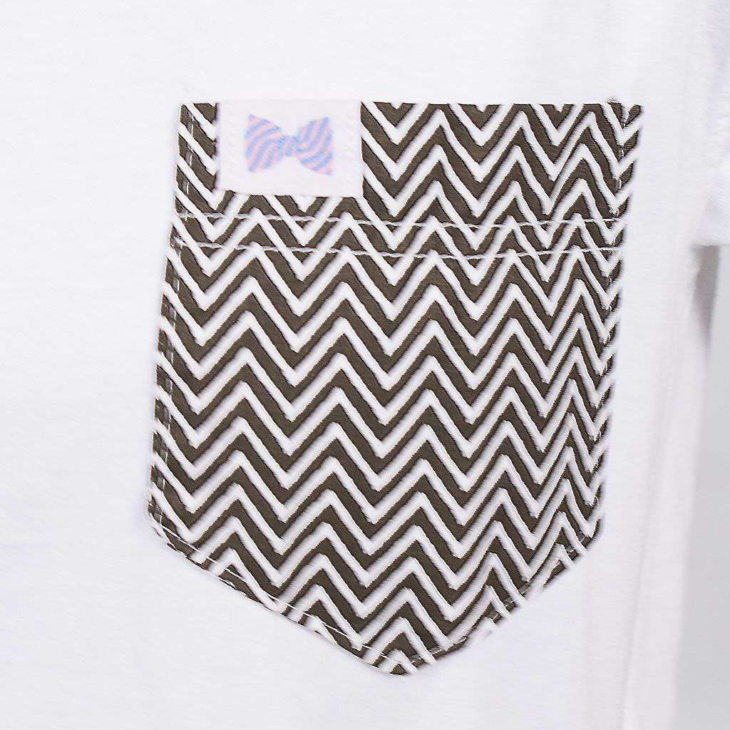 Pocket Tee Shirt in White with Black Chevron Pocket by The Frat Collection - Country Club Prep