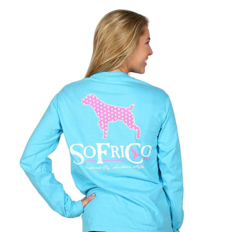 Polka Pointer Long Sleeve Tee Shirt in Lagoon Blue by Southern Fried Cotton - Country Club Prep