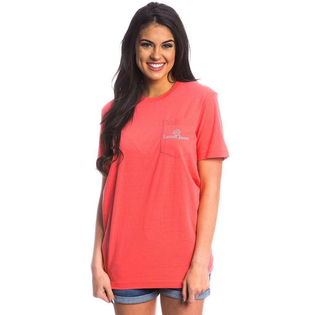 Pool Party Prep Pocket Tee in Coral by Lauren James - Country Club Prep