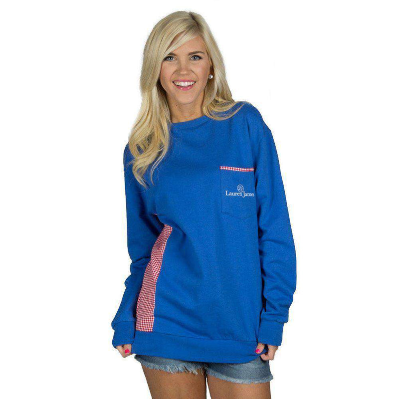 Prepcheck Sweatshirt in Royal Blue with Crimson Gingham by Lauren James - Country Club Prep