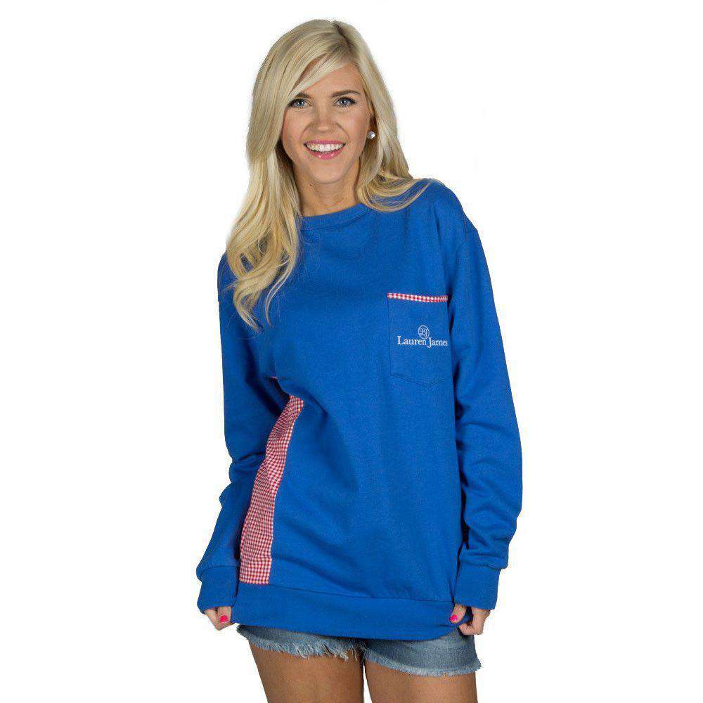 Prepcheck Sweatshirt in Royal Blue with Crimson Gingham by Lauren James - Country Club Prep