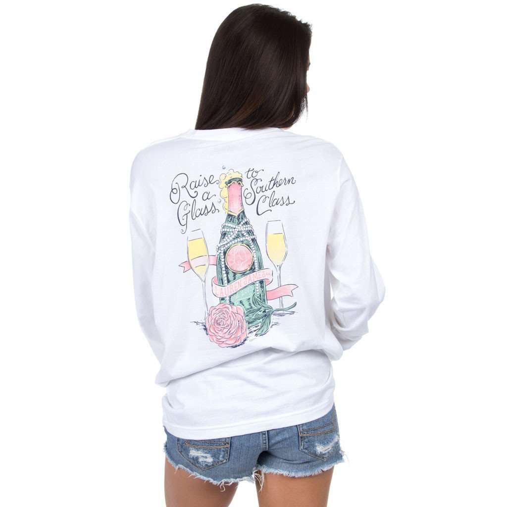 Raise a Glass Long Sleeve in White by Lauren James - Country Club Prep