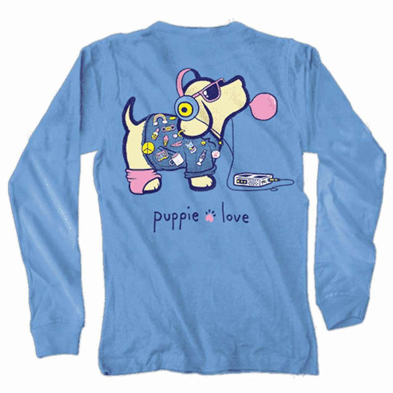 Retro Pup Long Sleeve Tee in Carolina Blue by Puppie Love - Country Club Prep