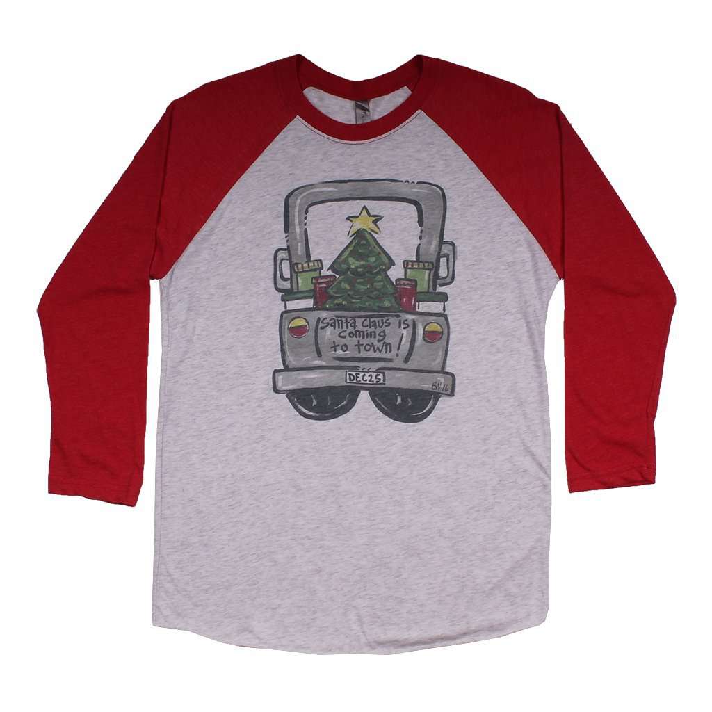 Santa Truck Raglan Tee Shirt in Red by Southern Roots - Country Club Prep