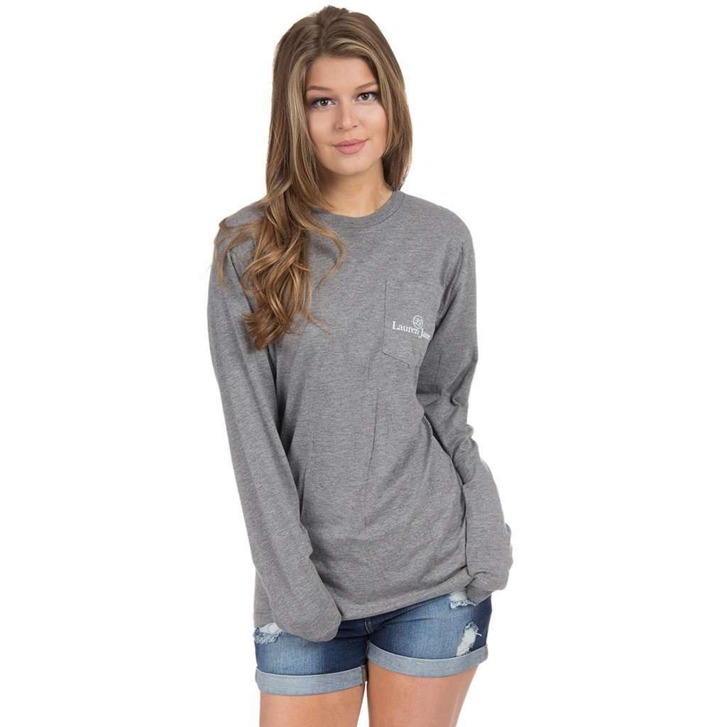 Sea to Shining Sea Long Sleeve Tee in Dark Heather Grey by Lauren James - Country Club Prep