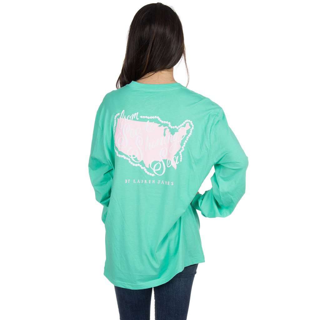 Sea to Shining Sea Long Sleeve Tee in Seafoam by Lauren James - Country Club Prep