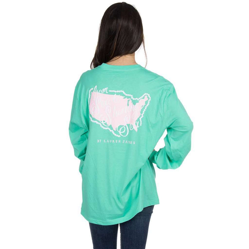 Sea to Shining Sea Long Sleeve Tee in Seafoam by Lauren James - Country Club Prep