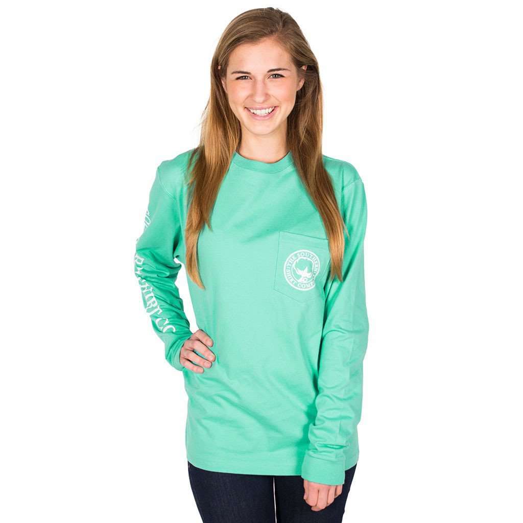 Seaside Logo Long Sleeve Tee in Florida Keys Green by The Southern Shirt Co. - Country Club Prep