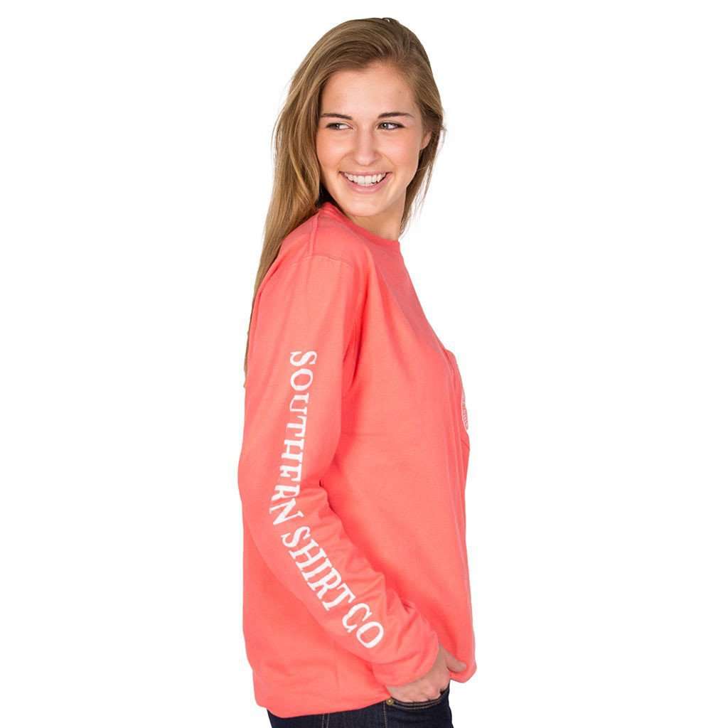 Seaside Logo Long Sleeve Tee in Georgia Peach by The Southern Shirt Co. - Country Club Prep