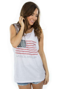 Seersucker Flag Tank Top in White by Lauren James - Country Club Prep