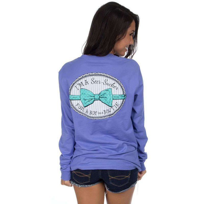 Seersucker for a Boy Long Sleeve Tee in Periwinkle with Blue Bow by Lauren James - Country Club Prep
