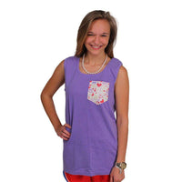 Sigma Kappa Tank Top in Violet with Pattern Pocket by the Frat Collection - Country Club Prep