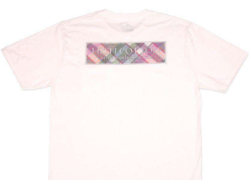 Signature Logo Plaid Pocket Tee in White by High Cotton - Country Club Prep