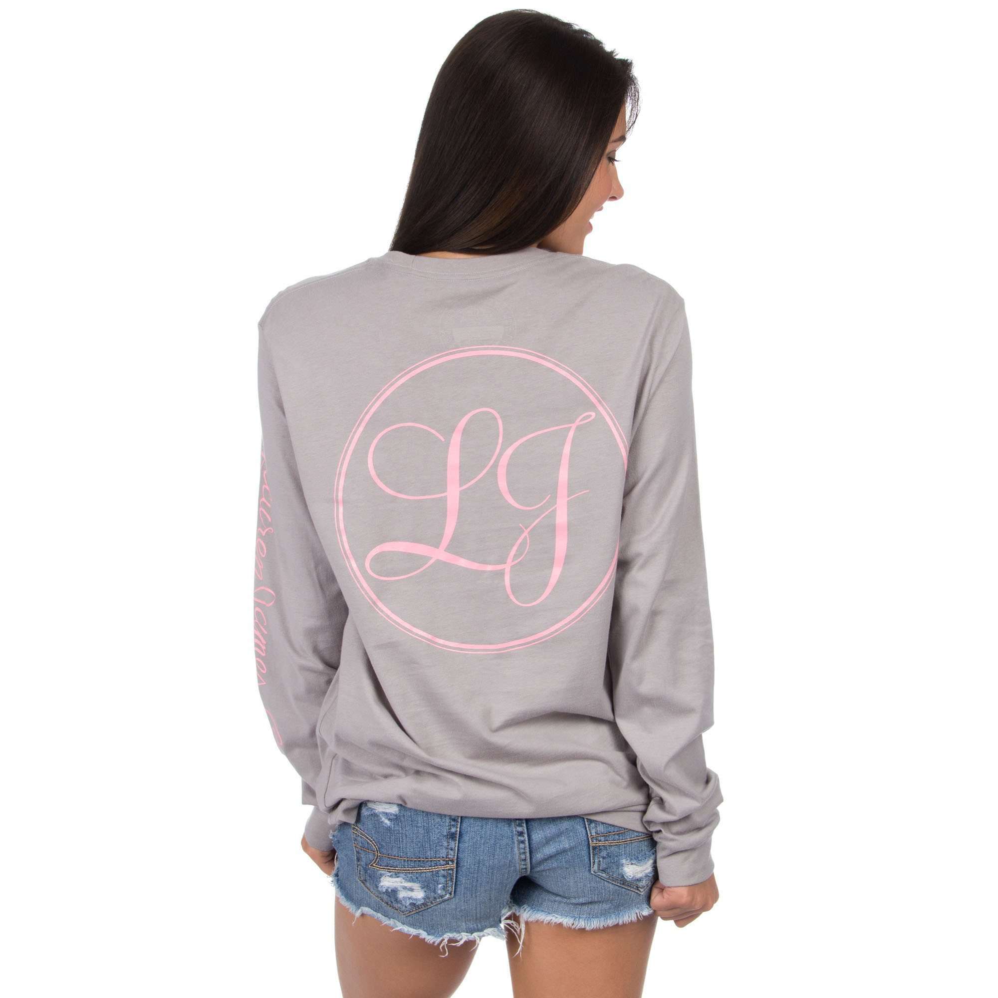 Signature Long Sleeve Print Tee in Grey by Lauren James - Country Club Prep