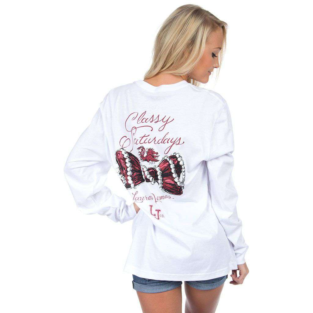 South Carolina Classy Saturday Long Sleeve Tee in White by Lauren James - Country Club Prep
