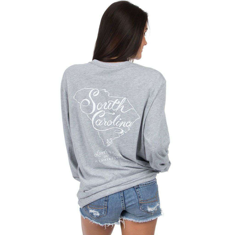 South Carolina Line Art Long Sleeve Tee in Heather Grey by Lauren James - Country Club Prep