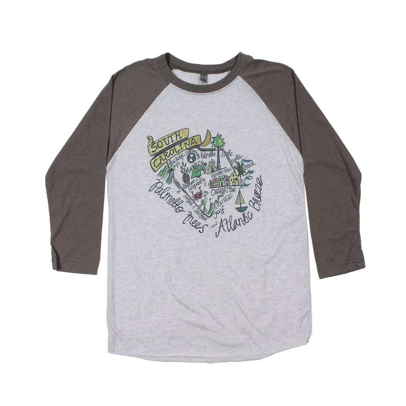 South Carolina Roadmap Raglan Tee Shirt by Southern Roots - Country Club Prep