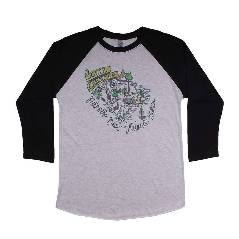 South Carolina Roadmap Raglan Tee Shirt in Black by Southern Roots - Country Club Prep