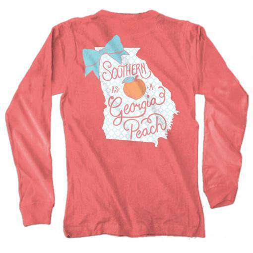 Southern as a Georgia Peach Long Sleeve Tee in Watermelon by Live Oak - Country Club Prep