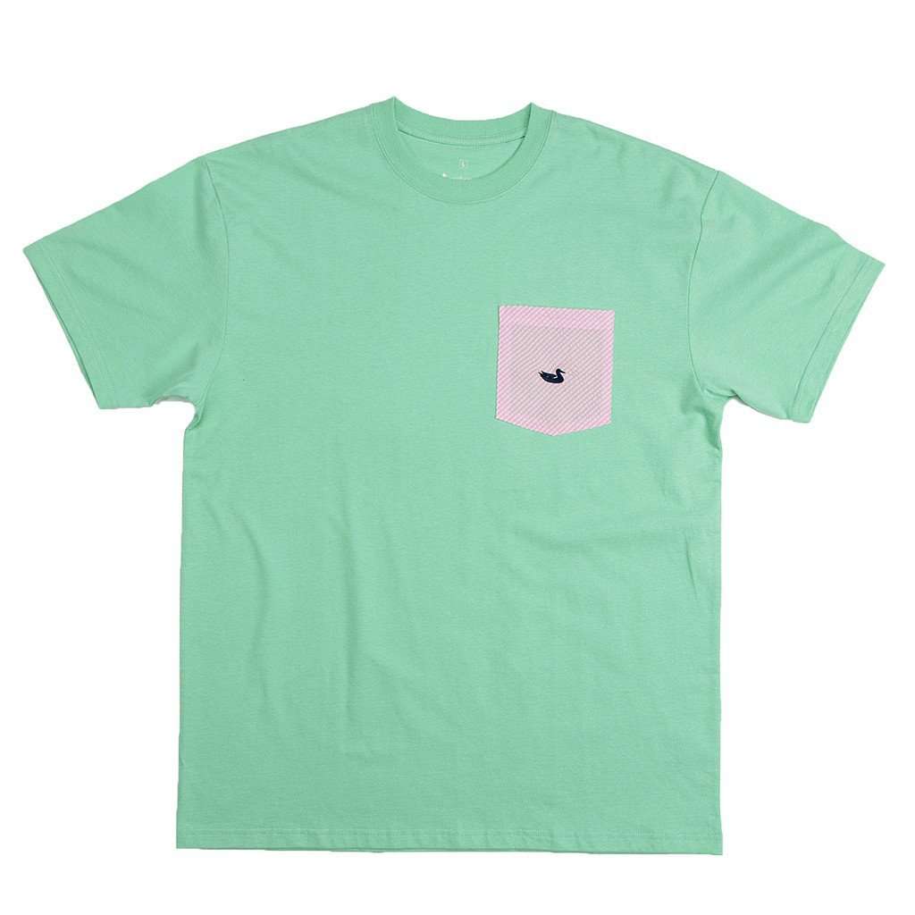 Stewart Seersucker Pocket Tee in Bimini Green w/ Pink by Southern Marsh - Country Club Prep