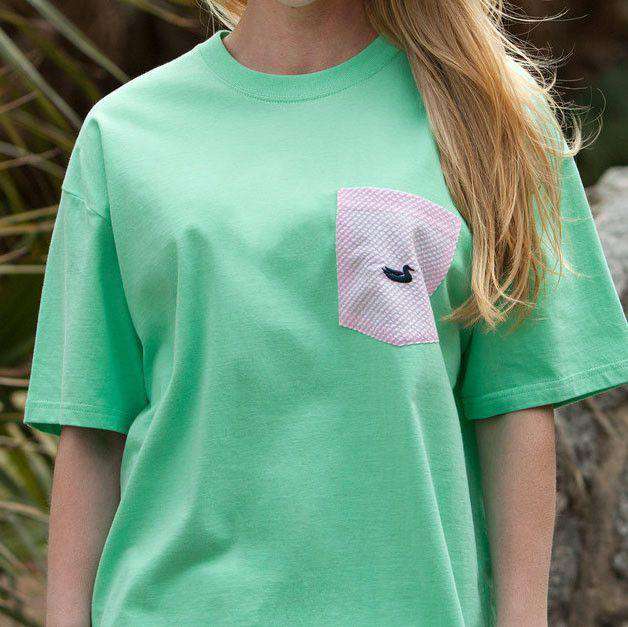 Stewart Seersucker Pocket Tee in Bimini Green w/ Pink by Southern Marsh - Country Club Prep