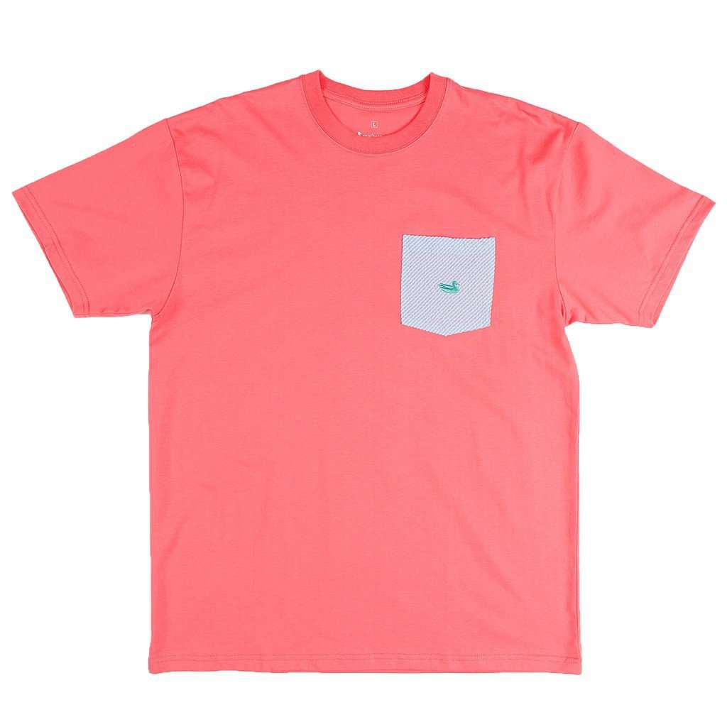 Stewart Seersucker Pocket Tee in Coral Red w/ Blue by Southern Marsh - Country Club Prep