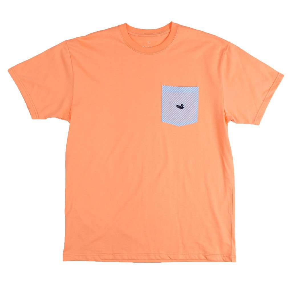 Stewart Seersucker Pocket Tee in Melon Orange w/ Blue by Southern Marsh - Country Club Prep