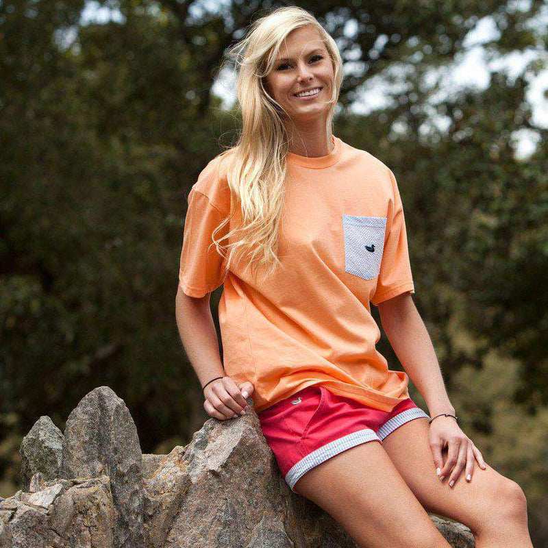 Stewart Seersucker Pocket Tee in Melon Orange w/ Blue by Southern Marsh - Country Club Prep