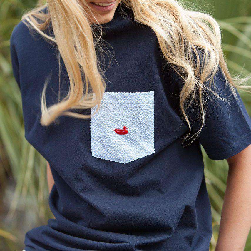 Stewart Seersucker Pocket Tee in Navy w/ Blue by Southern Marsh - Country Club Prep