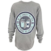 Strong As Coffee Long Sleeve Tee in Heather Grey by Jadelynn Brooke - Country Club Prep