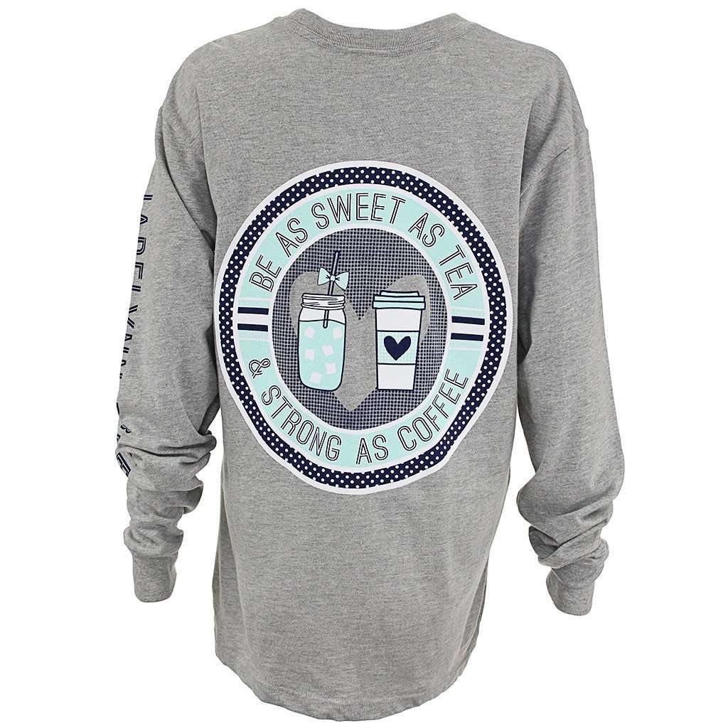 Strong As Coffee Long Sleeve Tee in Heather Grey by Jadelynn Brooke - Country Club Prep