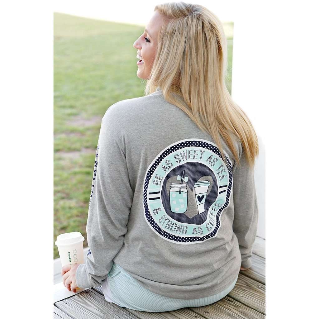 Strong As Coffee Long Sleeve Tee in Heather Grey by Jadelynn Brooke - Country Club Prep