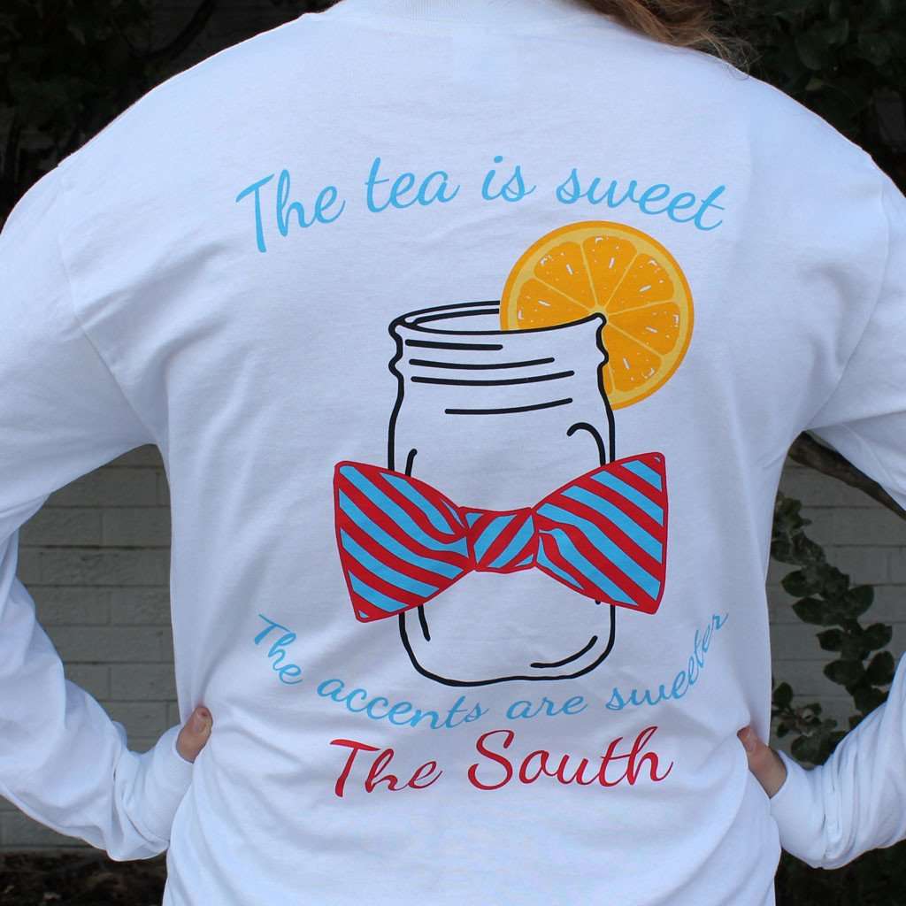 Sweet Tea Long Sleeve Tee in White by Lauren James - Country Club Prep