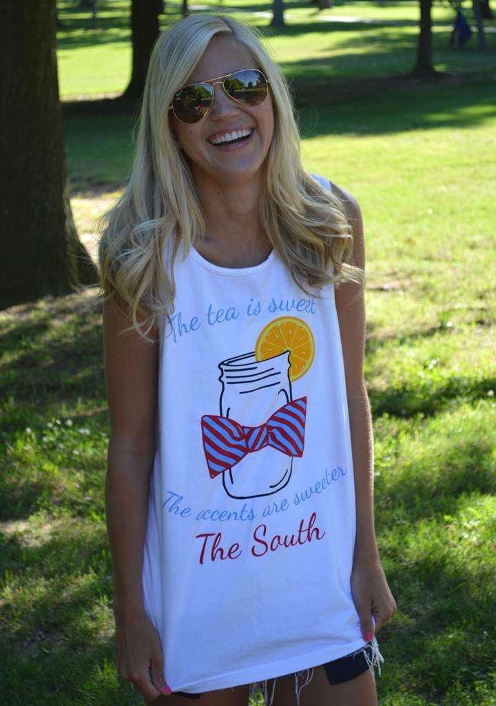 Sweet Tea Tank Top in White by Lauren James - Country Club Prep