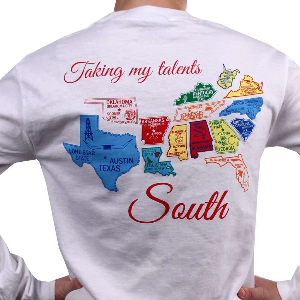 Taking My Talents South Long Sleeve Tee in White by Lauren James - Country Club Prep
